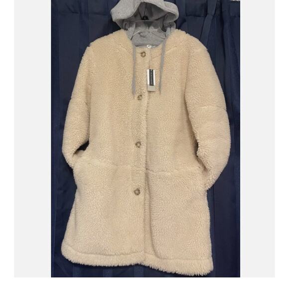 BP. NWT Hooded Tan Memoir Teddy Coat Jacket  Button Up Size XS gray removable - Picture 12 of 15